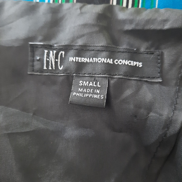 I N C Striped Trench Coat Womens Sz Small Blue Black Belted Buttons - Picture 5 of 12